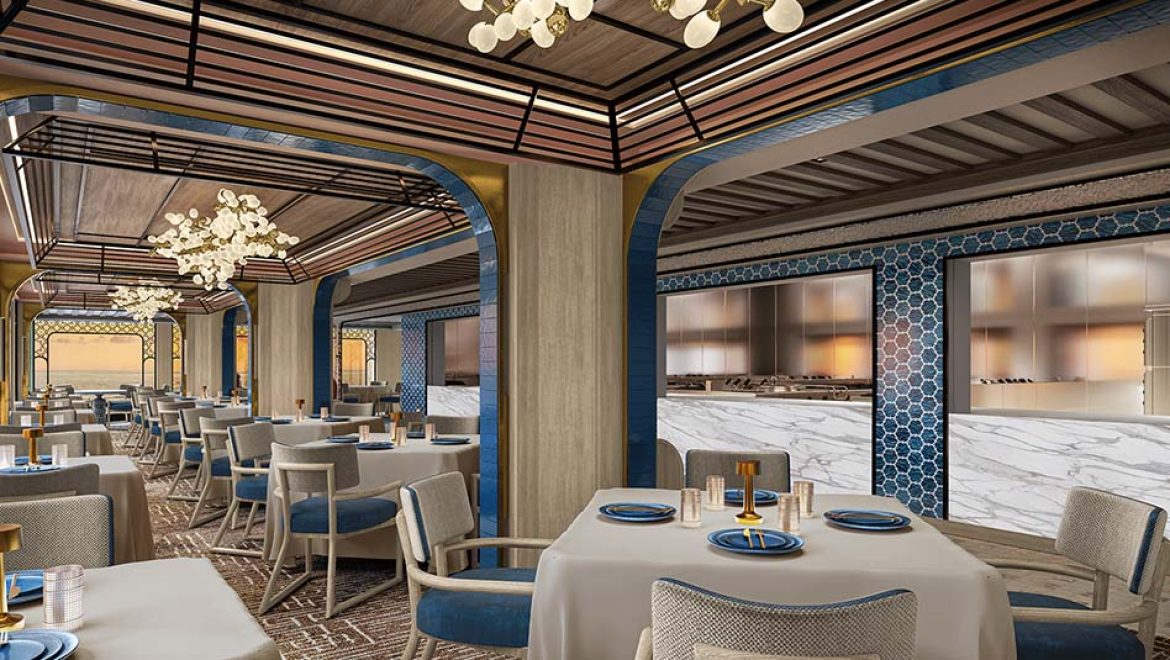Azure, מסעדה ים תיכונית ב-Seven Seas Prestige. הדמיה Regent Seven Seas Cruises כוכב חדש נולד בים: מסעדת Azure של ריג’נט סבן סיז קרוזס